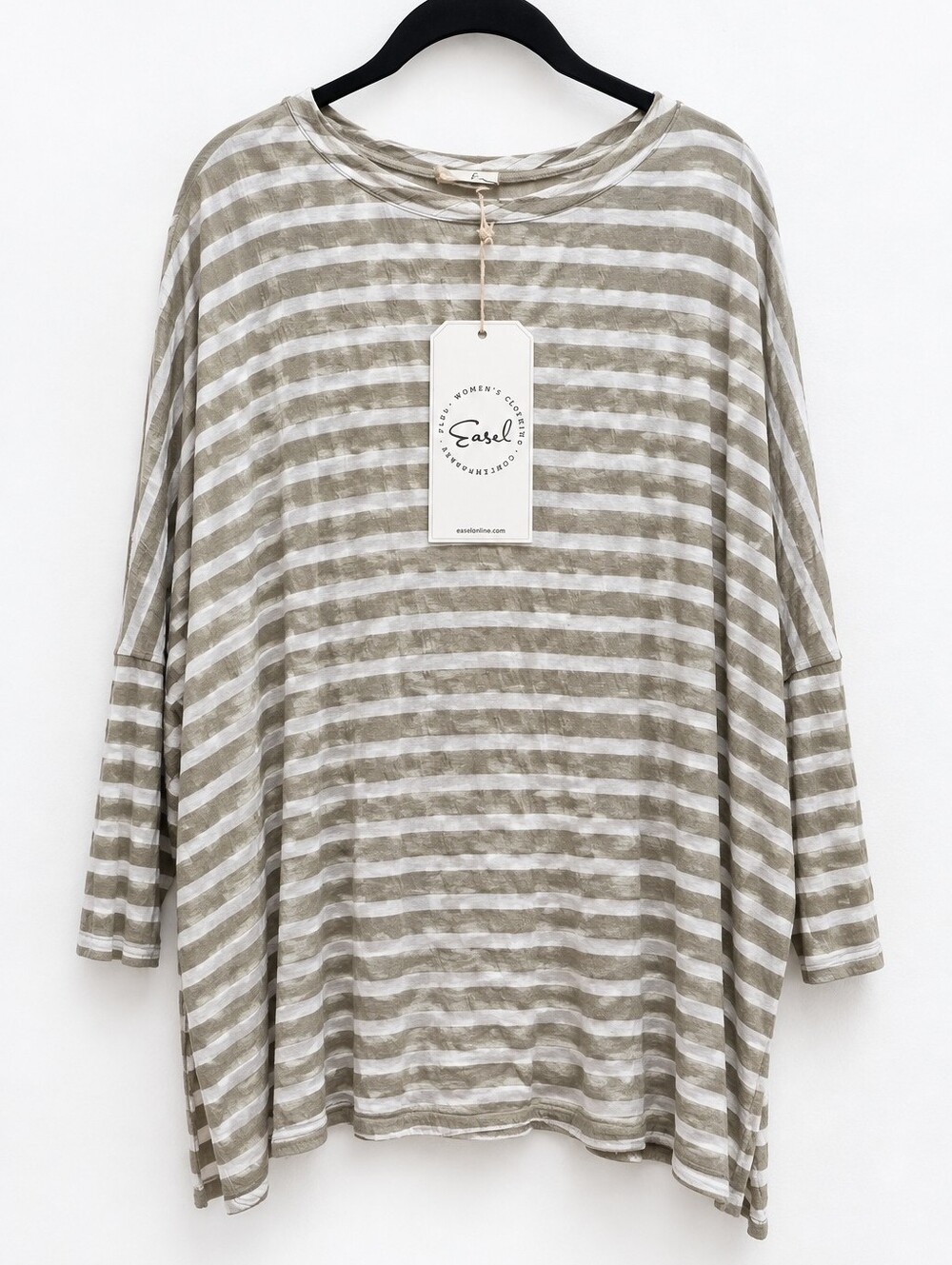 Easel Oversized Sage Green Striped Dolman Tunic Top OS NWT